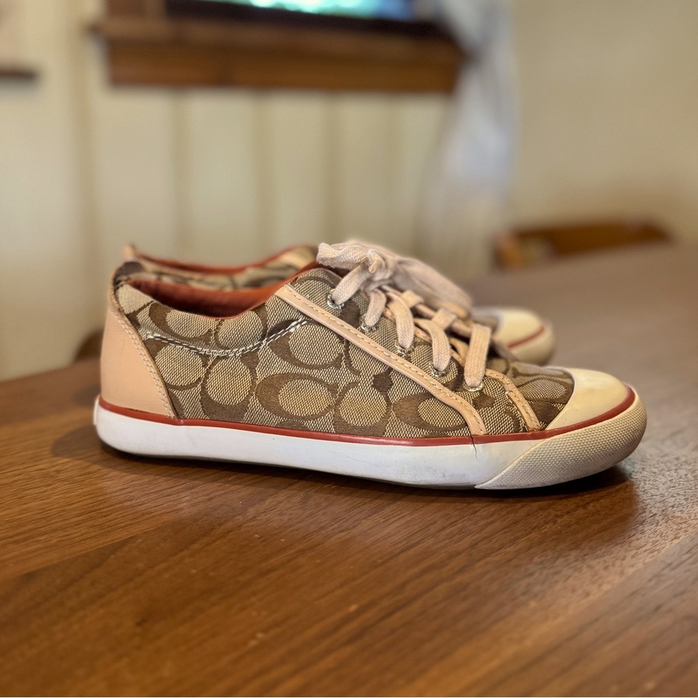 Coach Barrett Signature Monogram Canvas & Leather Low-Top Lace Up Sneakers US 7B